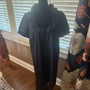 J. Crew Vintage 90s Wool Blend Lined Dress Ruffle Neckline Short Sleeve. Sz‎ 14